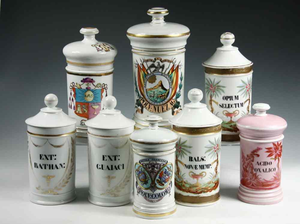 Appraisal: JARS - Lot of th c French porcelain apothecary covered