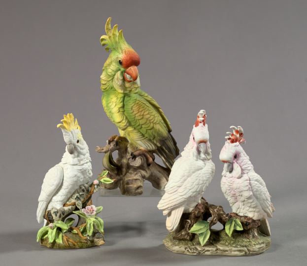 Appraisal: Three Andrea by Sadek Hand-Painted Porcelain Figural Groups depicting cockatoos