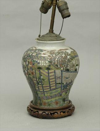 Appraisal: Famille Verte-Style Baluster-Form Vase Lamp