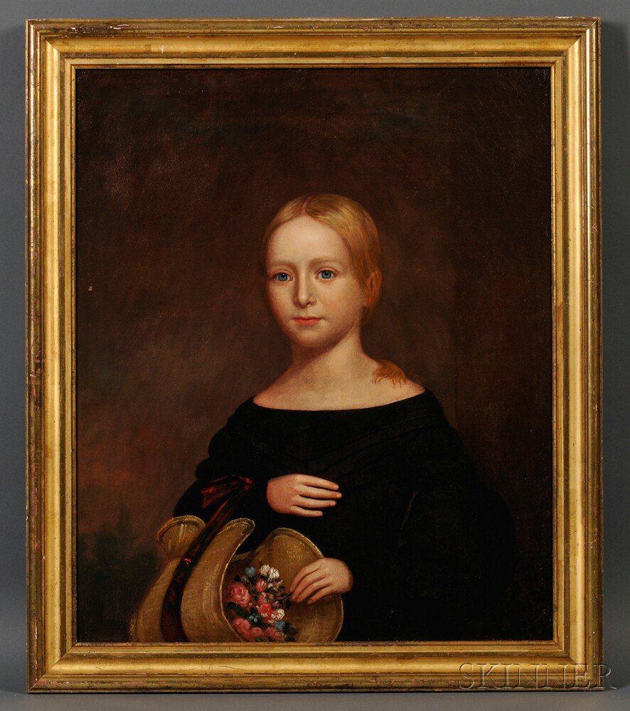 Appraisal: American School th Century Portrait of a Girl with a