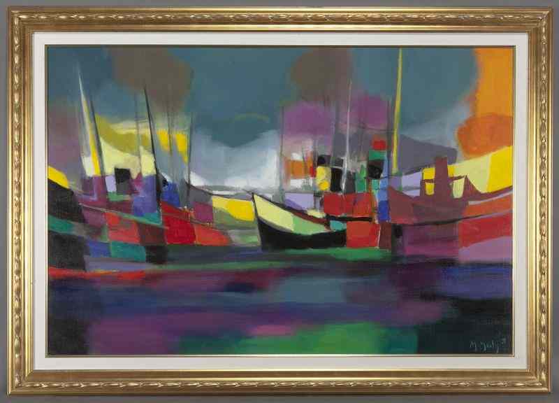 Appraisal: Marcel Mouly ''Chalutiers au large'' oil on canvas Signed and