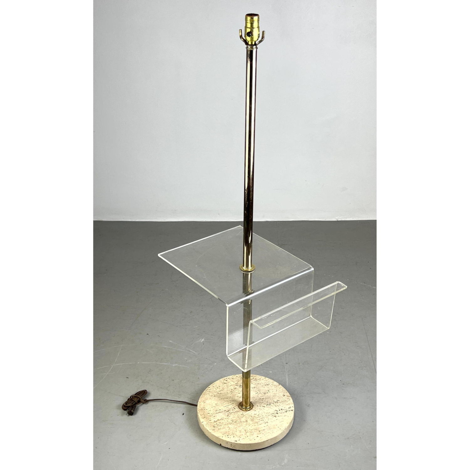 Appraisal: Modern Design Travertine Marble Floor Lamp Travertine base supports brass