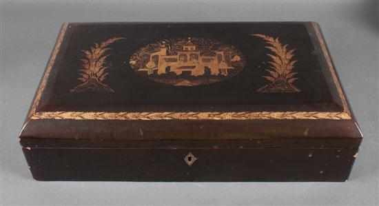 Appraisal: Chinese Export lacquered document box mid- th century lid with