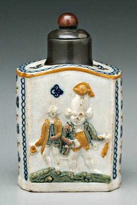 Appraisal: Prattware tea canister th century English pearlware figures in relief