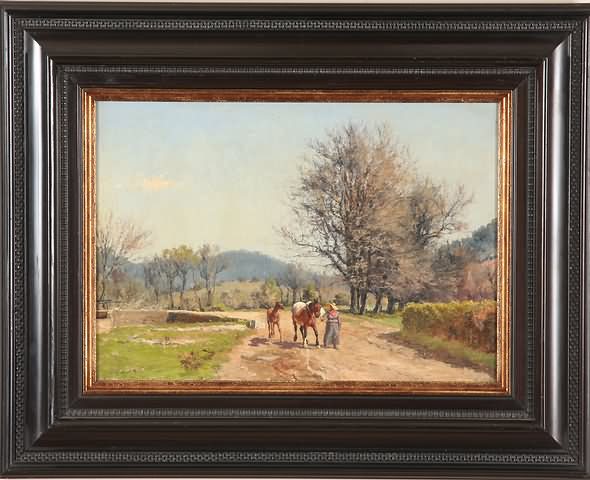 Appraisal: La Route de Valescure pastoral landscape with figure and animals