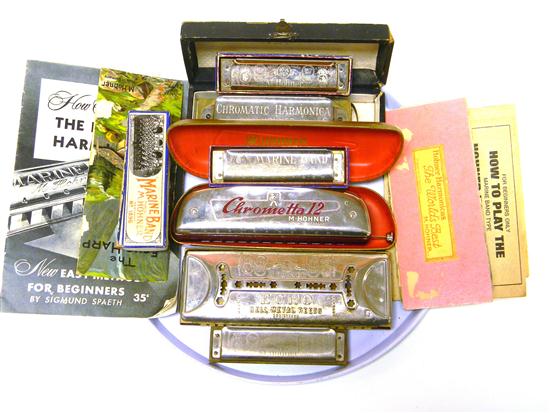 Appraisal: Six Hohner harmonicas made in Germany Chremetta with original metallic