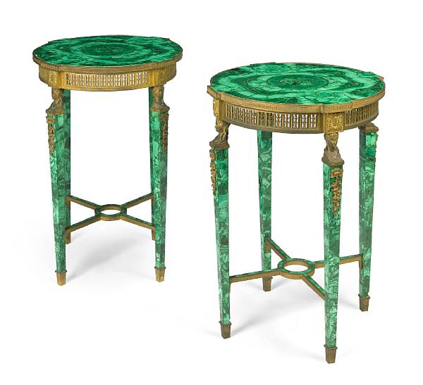 Appraisal: A pair of Louis XVI style gilt bronze and malachite