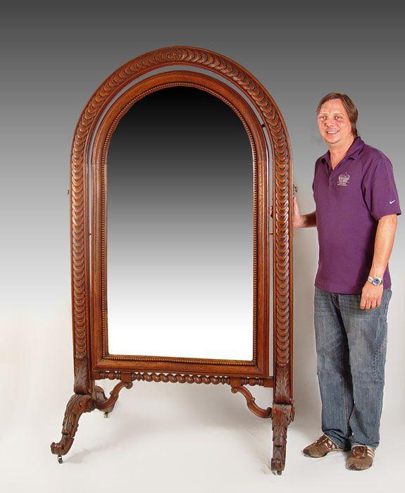 Appraisal: MONUMENTAL CARVED OAK CHEVAL MIRROR Measures '' h x ''