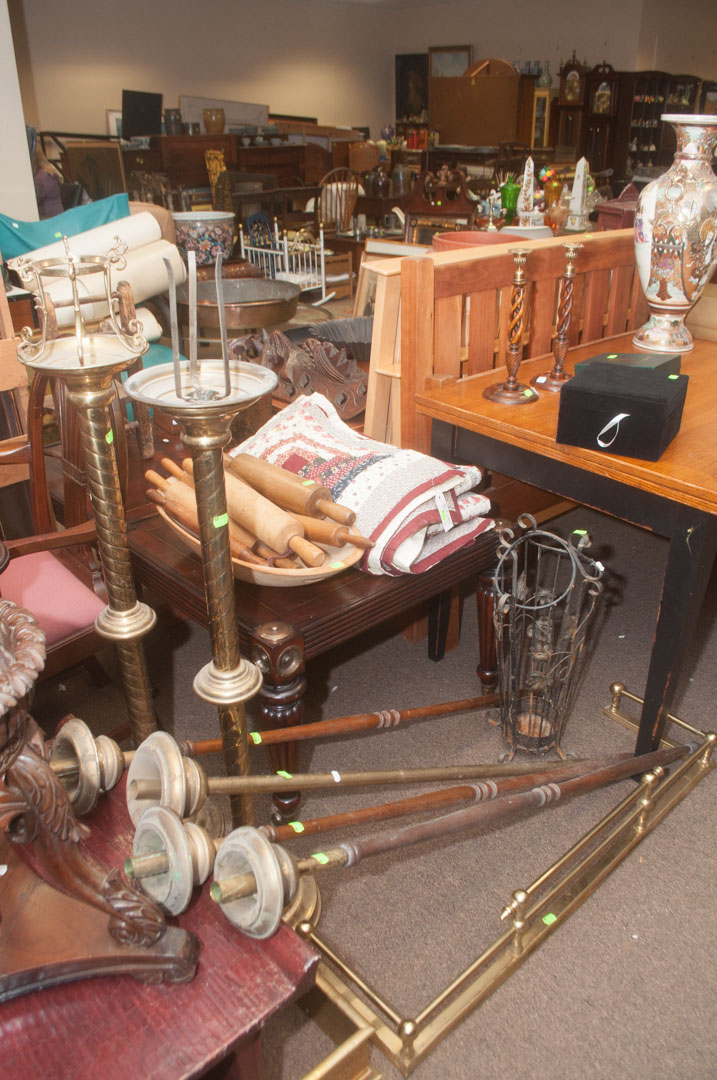 Appraisal: Six church candleholders and a umbrella holder