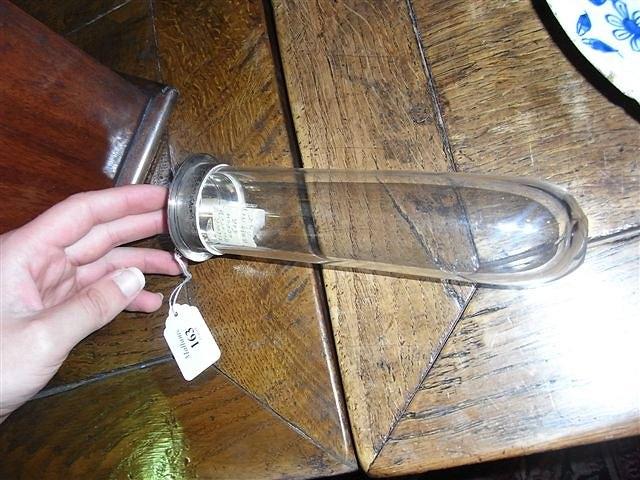 Appraisal: A GLASS CYLINDRICAL AND SILVER MOUNTED LEECH JAR Birmingham