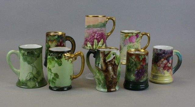 Appraisal: Limoges Bavarian Porcelain Mugs hand painted porcelain mugs With gilt