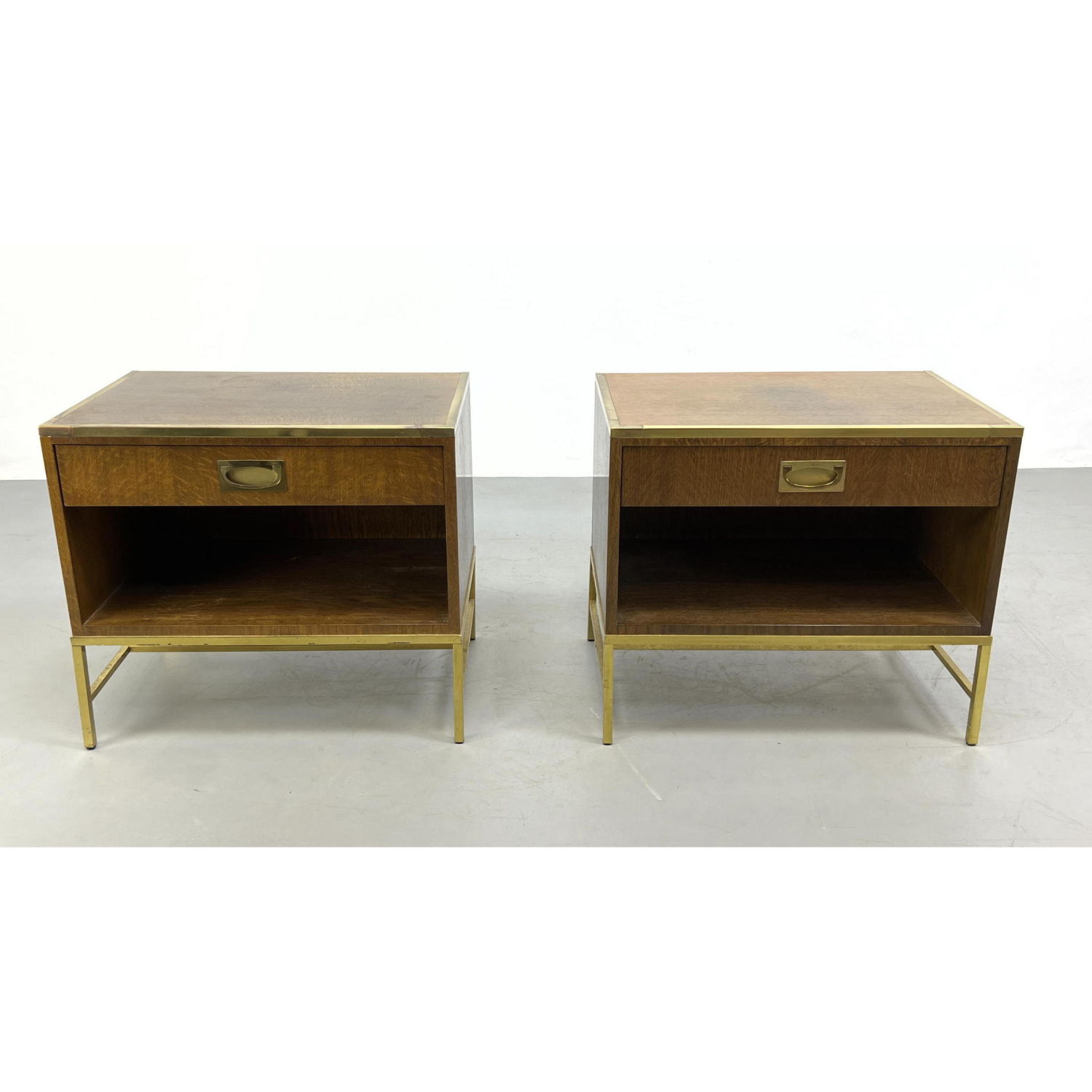 Appraisal: Pair Baker Brass Leg Side End Tables with drawer Campaign