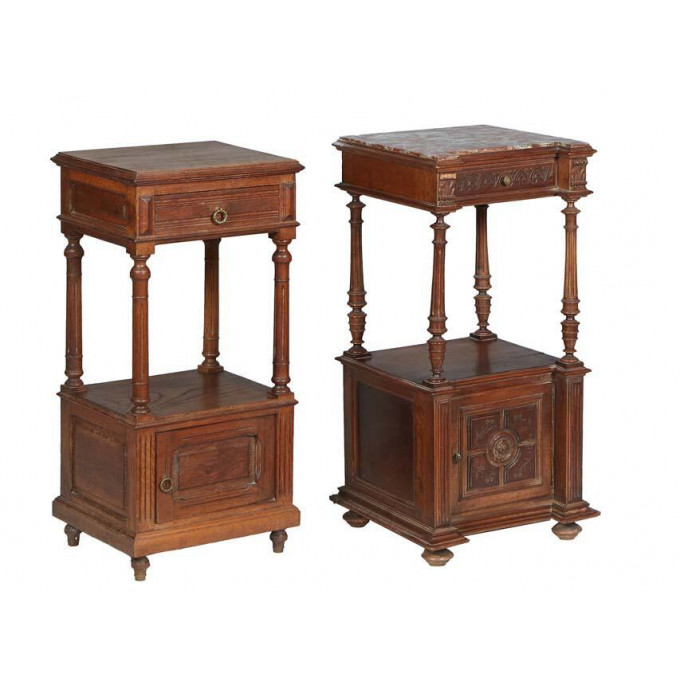 Appraisal: Two Similar French Louis XVI Style Carved Walnut Nightstands early