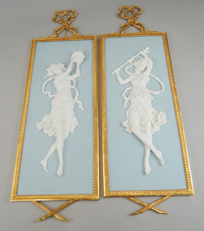 Appraisal: An unusual pair of Jasperware type wall plaques in the