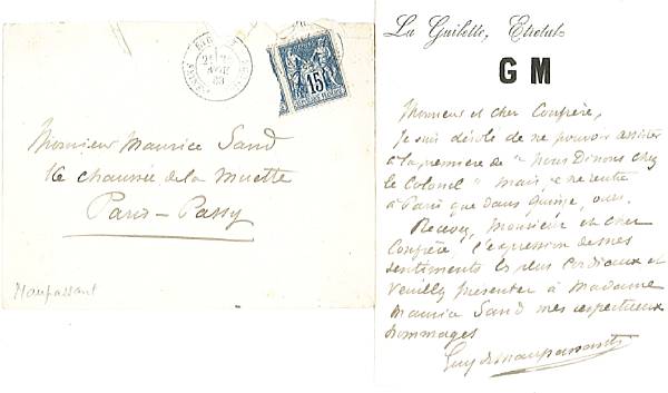 Appraisal: MAUPASSANT GUY DE Autograph Letter Signed Guy de Maupassant p