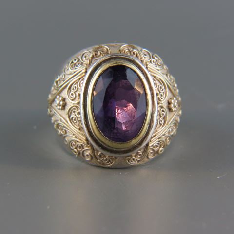 Appraisal: Amethyst Ring rich oval gem in fancy sterling silver setting