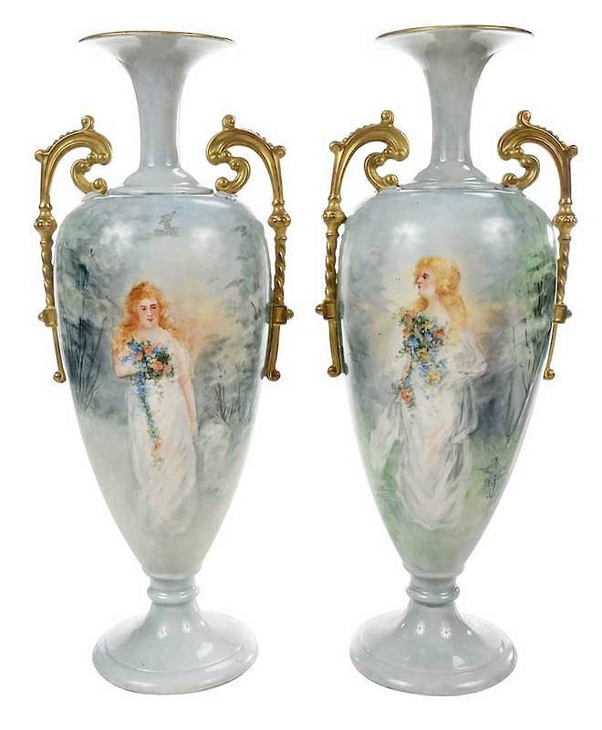 Appraisal: Pair Lenox Belleek Hand Painted Urns American th century each