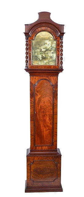 Appraisal: A MAHOGANY EIGHT DAY LONGCASE CLOCK the arched brass Roman