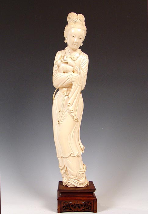 Appraisal: VERY LARGE CHINESE CARVED IVORY FIGURE OF A MAIDEN Finely