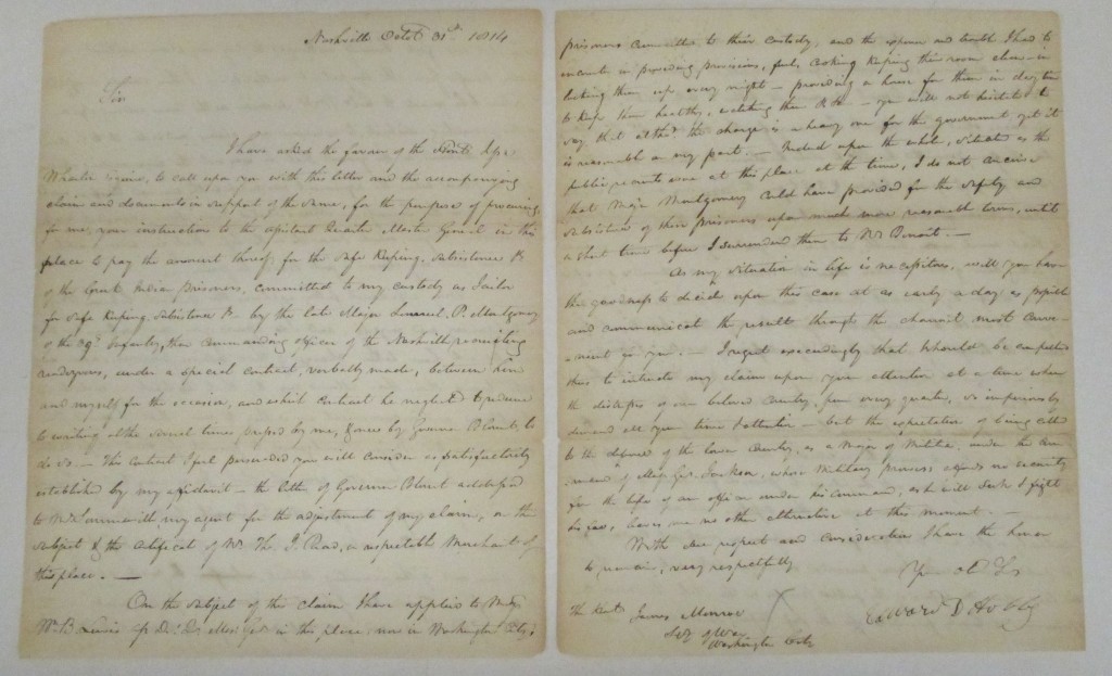 Appraisal: AMERICAN INDIANS Hobbs Edward D Letter concerning Creek Indian prisoners