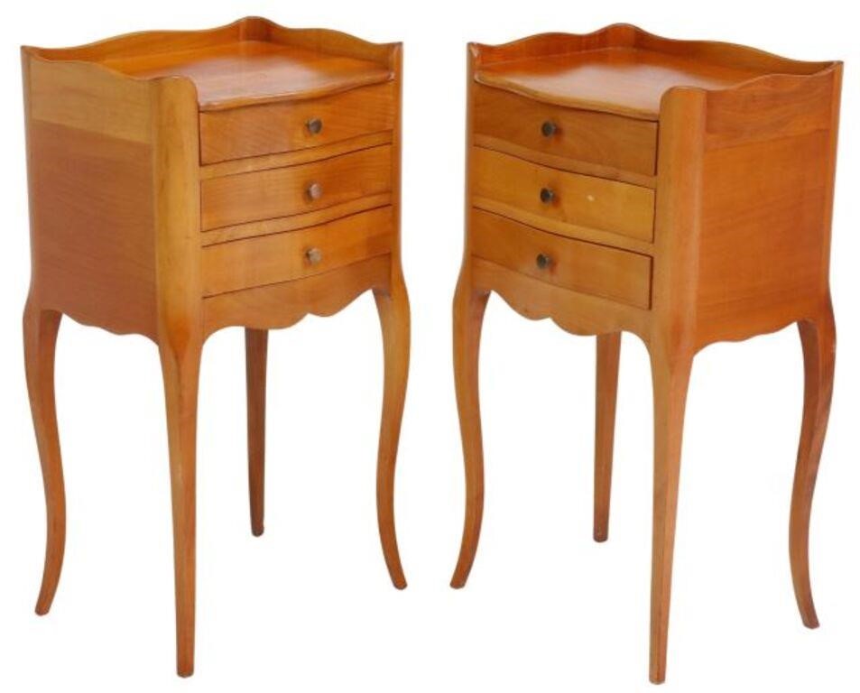 Appraisal: pair French Louis XV style fruitwood nightstands th c having