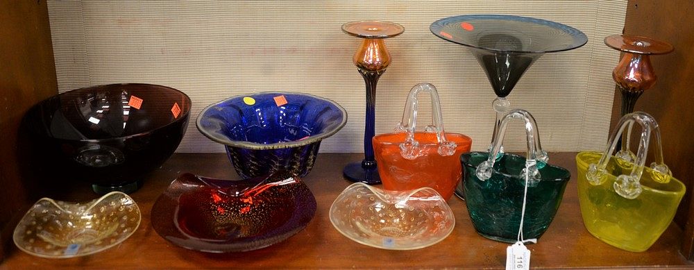 Appraisal: Eleven Piece Art Glass Group to include three glass baskets