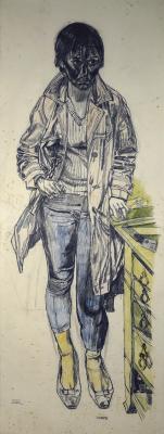 Appraisal: JOHN BRATBY Portrait of Gloria Bishop full length standing by