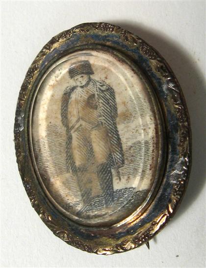 Appraisal: Pinback brooch Miniature portrait of napoleon unsigned ink on paper