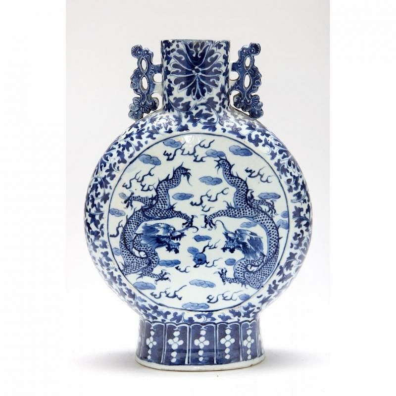 Appraisal: Chinese Blue and White Decorated Moon Flask Vase th century