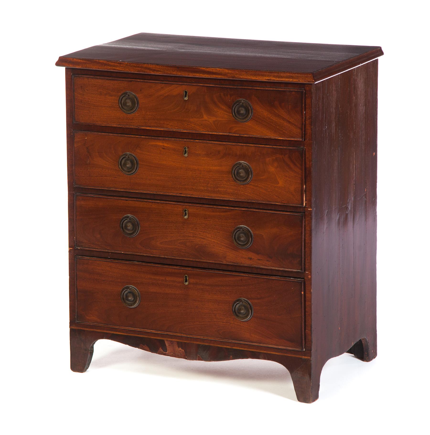 Appraisal: DIMINUTIVE GEORGIAN FOUR-DRAWER CHEST England st half- th century mahogany