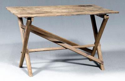 Appraisal: Early Southern sawbuck table yellow pine and oak with cut