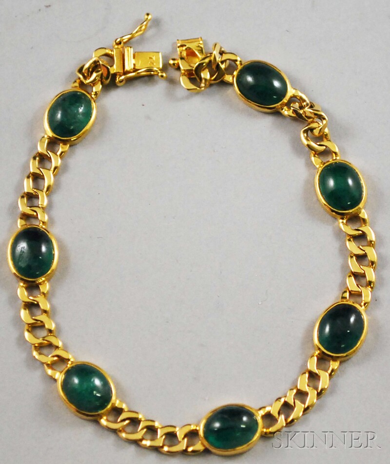 Appraisal: kt Gold and Cabochon Emerald Bracelet total dwt lg in