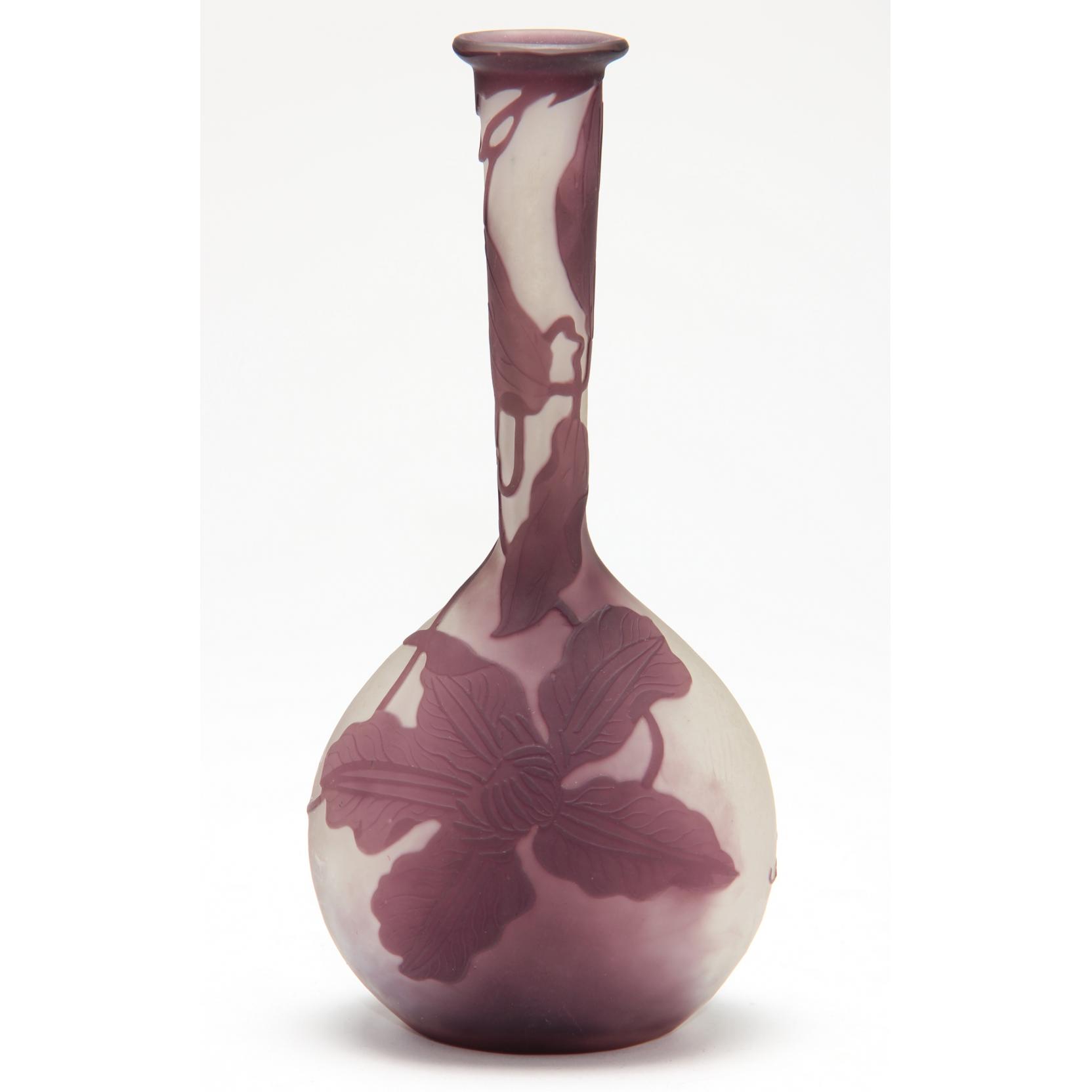 Appraisal: Galle Cameo Glass Bud Vase French circa amethyst over milky