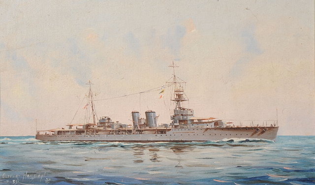 Appraisal: Oliver Houston th Century Naval vessel at sea signed and