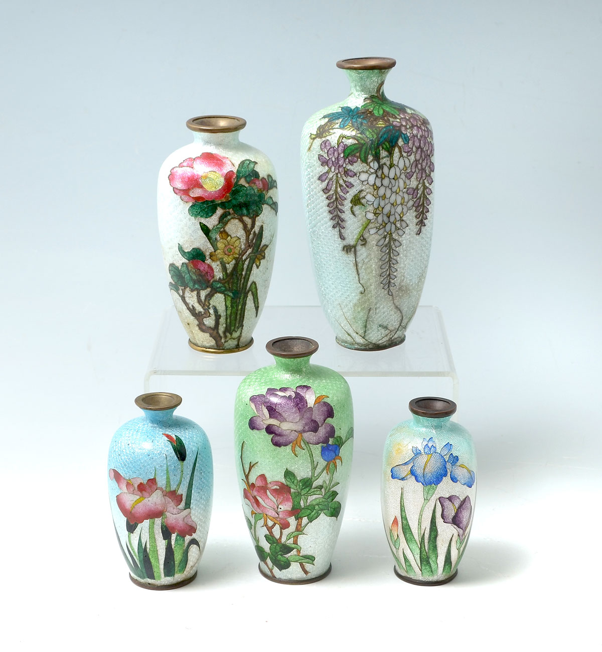 Appraisal: PIECE JAPANESE GINBARI CLOISONNE VASE COLLECTION - Japanese Ginbari cloisonne