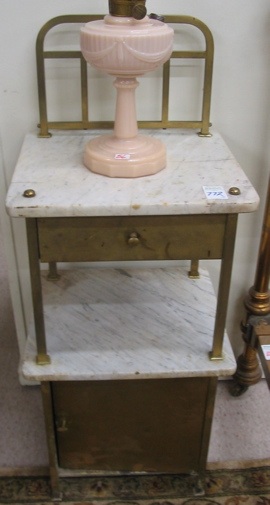 Appraisal: A PAIR OF BRASS AND MARBLE TWO-TIER NIGHTSTANDS Continental early