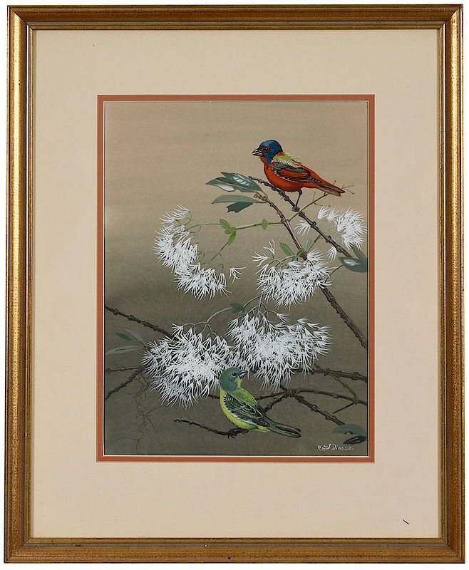 Appraisal: Edward Von Siebold Dingle South Carolina - Painted Buntings in