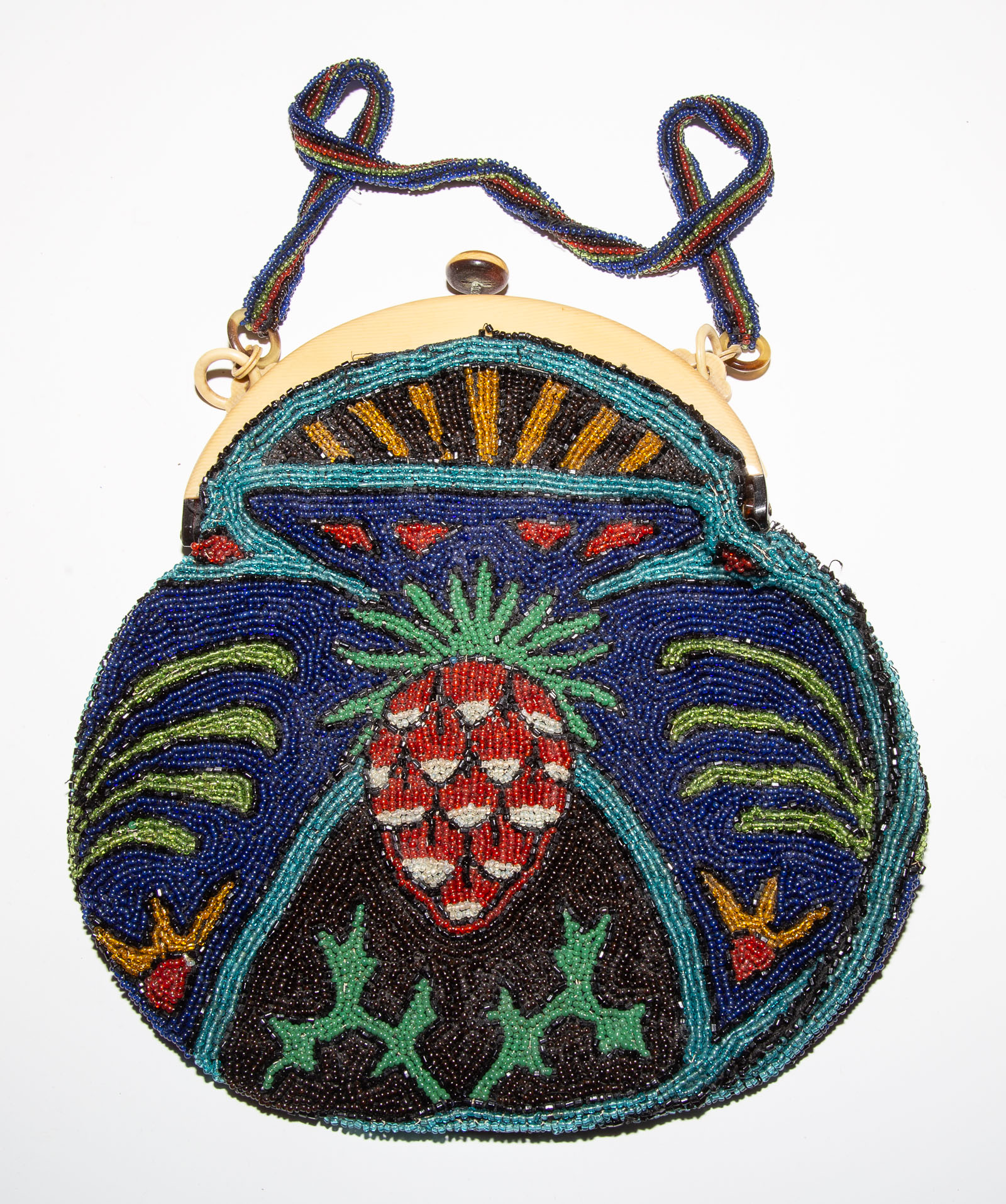 Appraisal: FRENCH ART DECO BEADED EVENING BAG s bright polychrome strawberry