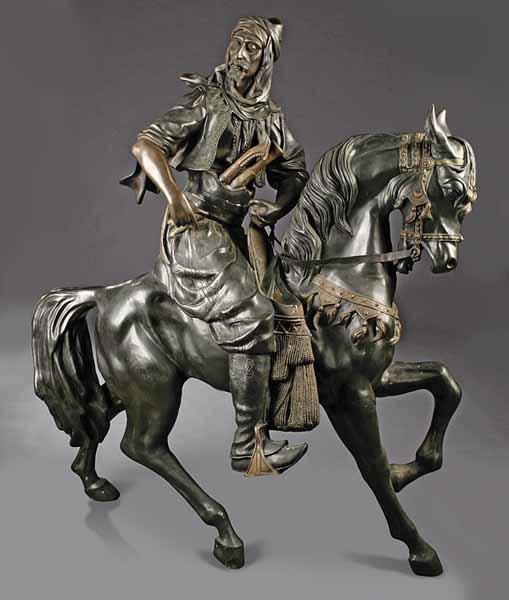 Appraisal: A Large Patinated Bronze Figure of a Persian Warrior on