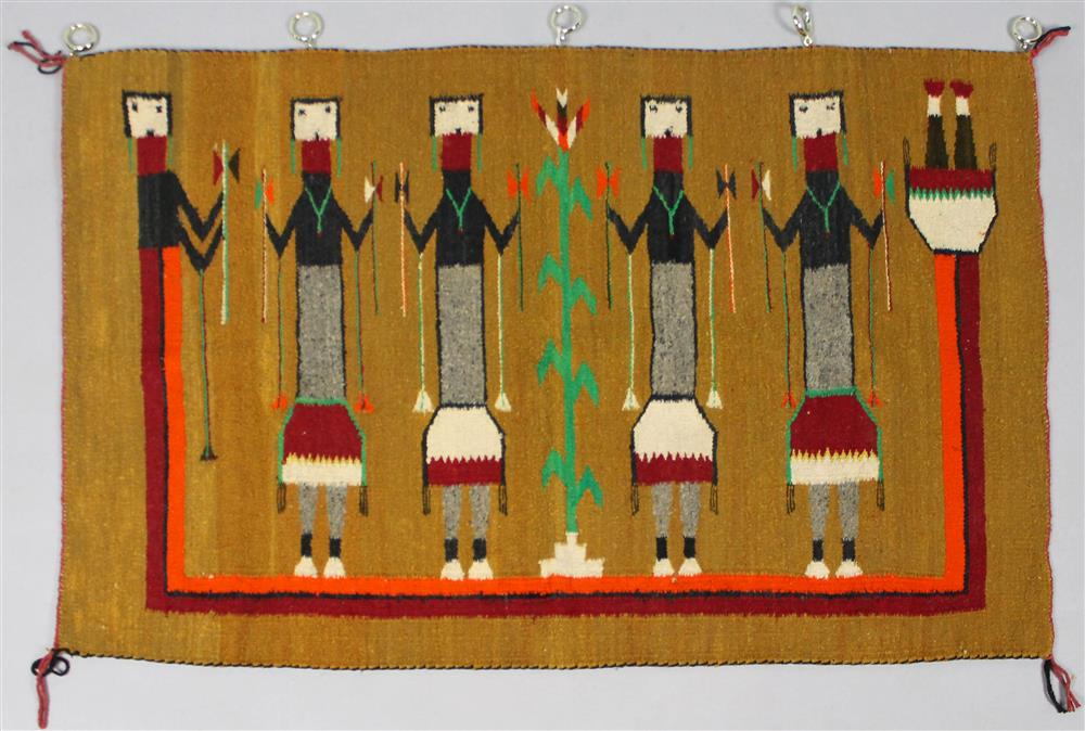 Appraisal: NATIVE AMERICAN NAVAJO YEI FIGURAL WOVEN WOOL RUG tight weave