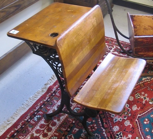 Appraisal: SCHOOL DESK AND LAMP TABLE old student desk with wood