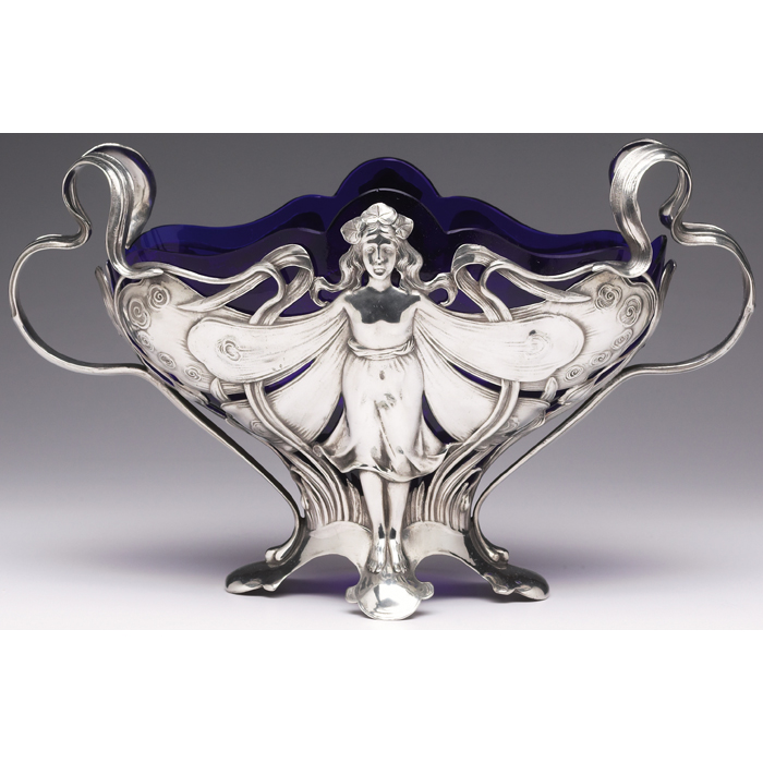 Appraisal: Exceptional WMF centerpiece bowl German c pewter with sculpted female