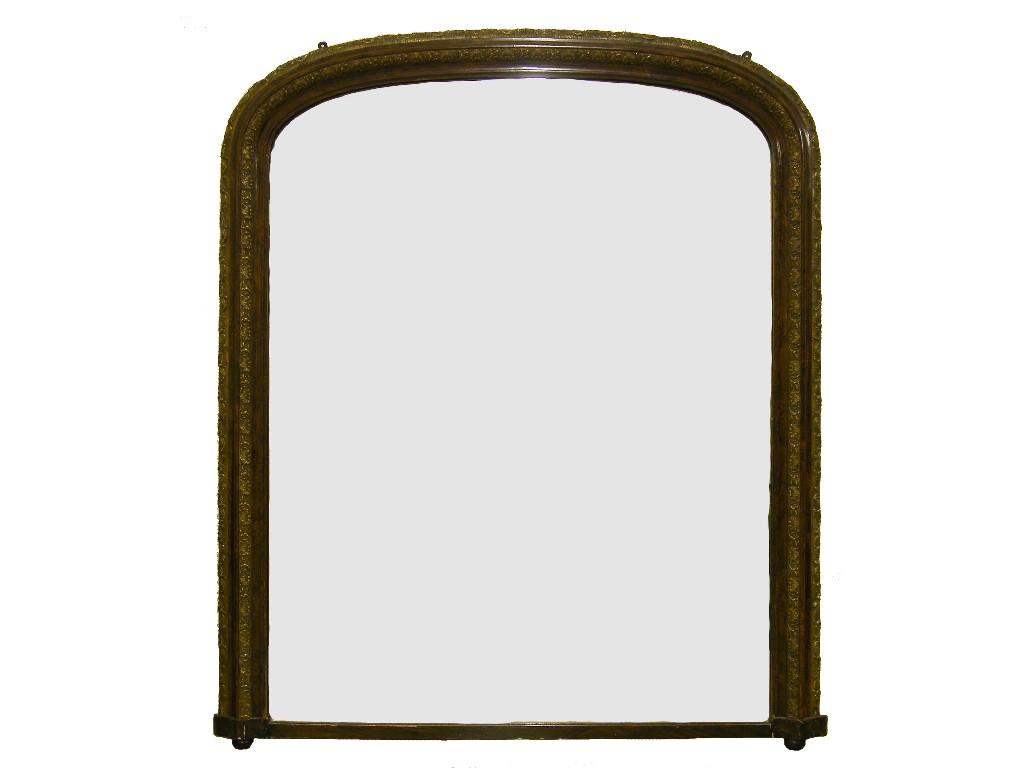 Appraisal: Large Victorian arched overmantel mirror with a faux rosewood and