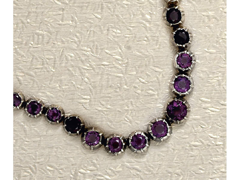 Appraisal: AMETHYST NECKLACE Victorian silver over gold necklace set with round