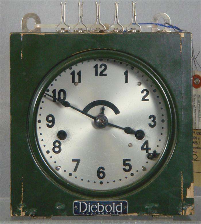 Appraisal: Diebold electric slave time clock green wood case sq Estimate