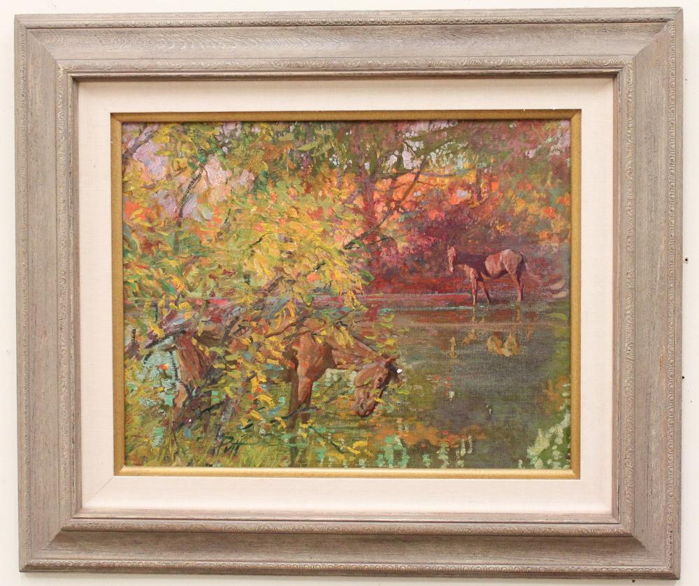 Appraisal: DONALD PUTT PUTMAN California - oil on board horses in