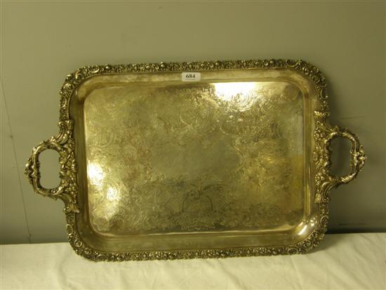 Appraisal: Silver plated tray the edges and handles embossed with foliate