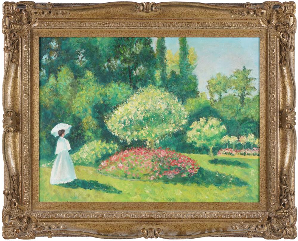 Appraisal: AFTER CLAUDE MONET WOMAN IN THE GARDENoil on canvas unsigned