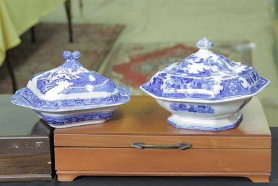 Appraisal: BLUE AND WHITE CHINA TWO COVERED DISHES One transferware covered