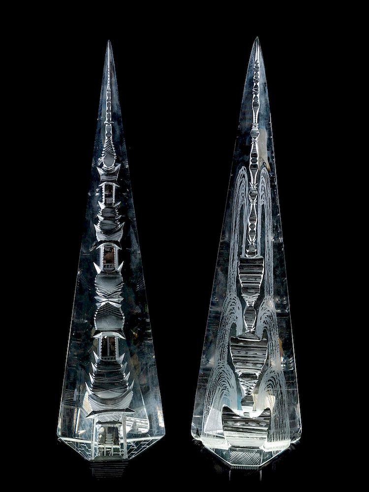 Appraisal: A Pair of Cut Glass Obelisks TH CENTURY H A